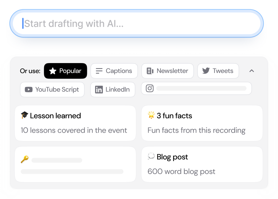 Castmagic AI drafting interface with preset content types and drafts